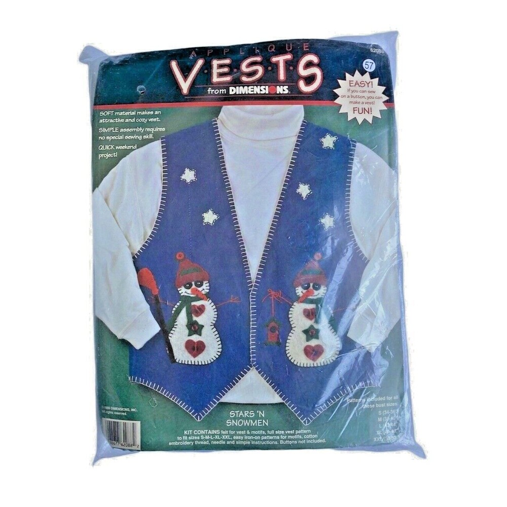 Dimensions Vests Stars 'N Snowmen Christmas Holiday Craft Kit Pattern Size S-XXL